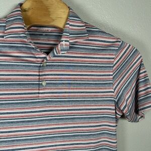 Johnnie O Gully Polo Shirt Mens Medium Lake Blue Red Stripe Performance Golf